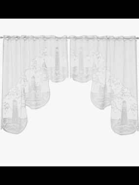 Heritage Lace Drop Tier Sheer White Lighthouse Curtains + Valance (3 PC)*